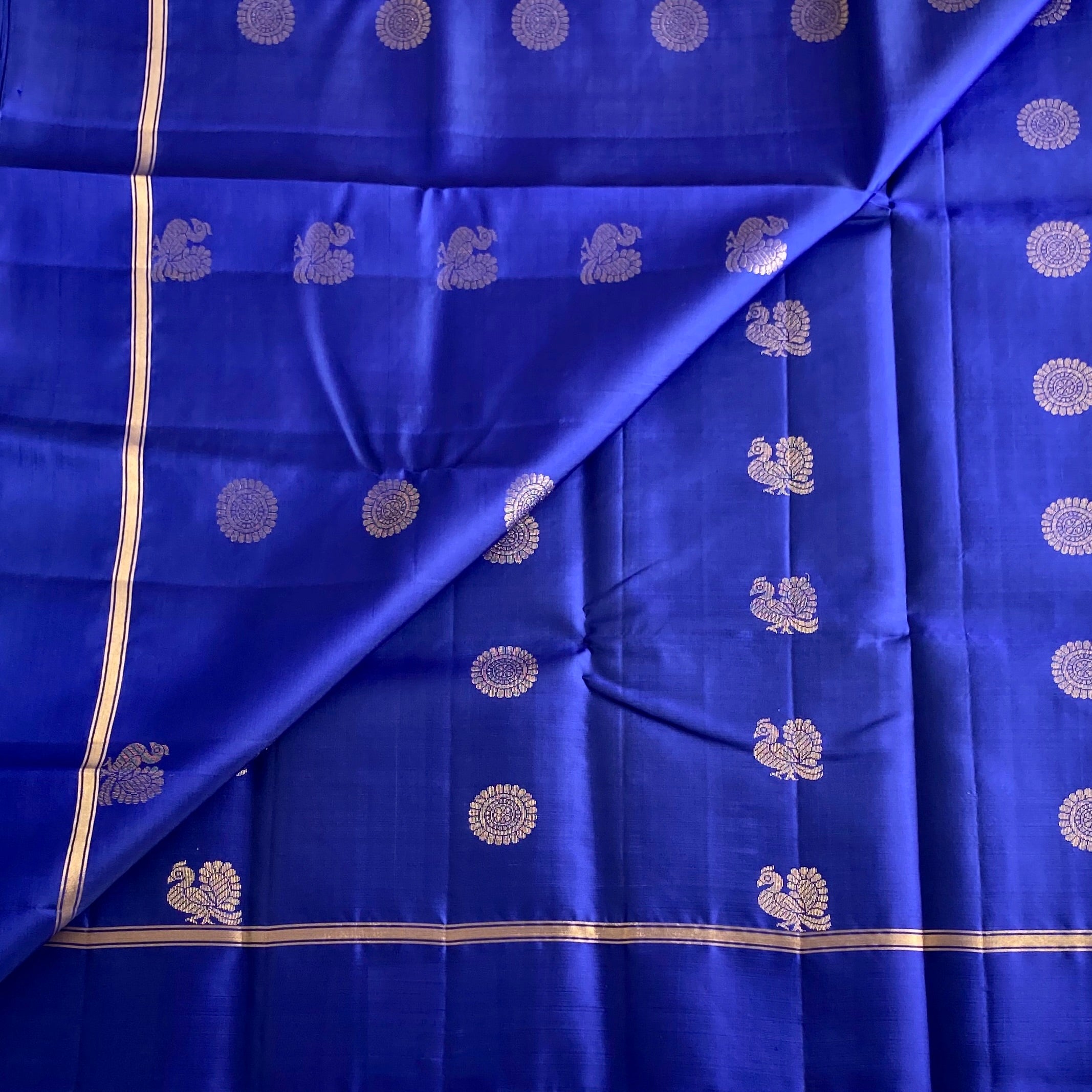 Royal Blue Designer Pure Silk Saree With Metallic Gold Zari Lattice