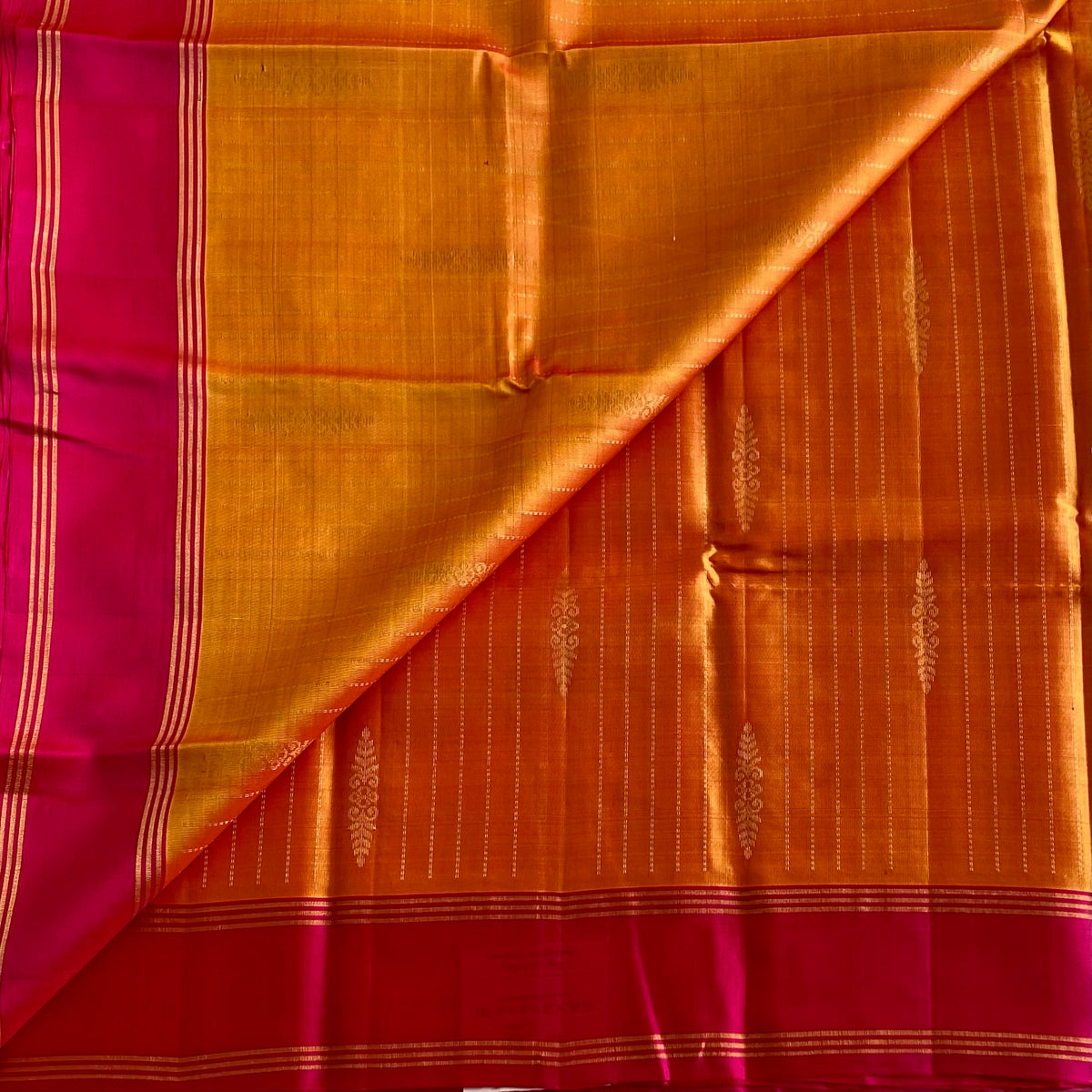 Sunset Orange & Rani Pink Designer Pure Silk With Zari Weave