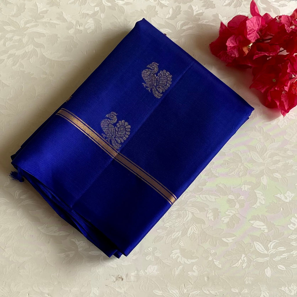 Royal Blue Designer Pure Silk Saree With Metallic Gold Zari Lattice