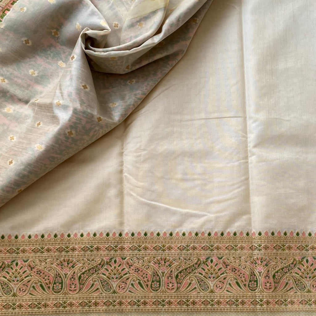 Ivory Meenakari designer soft tussar with woven work