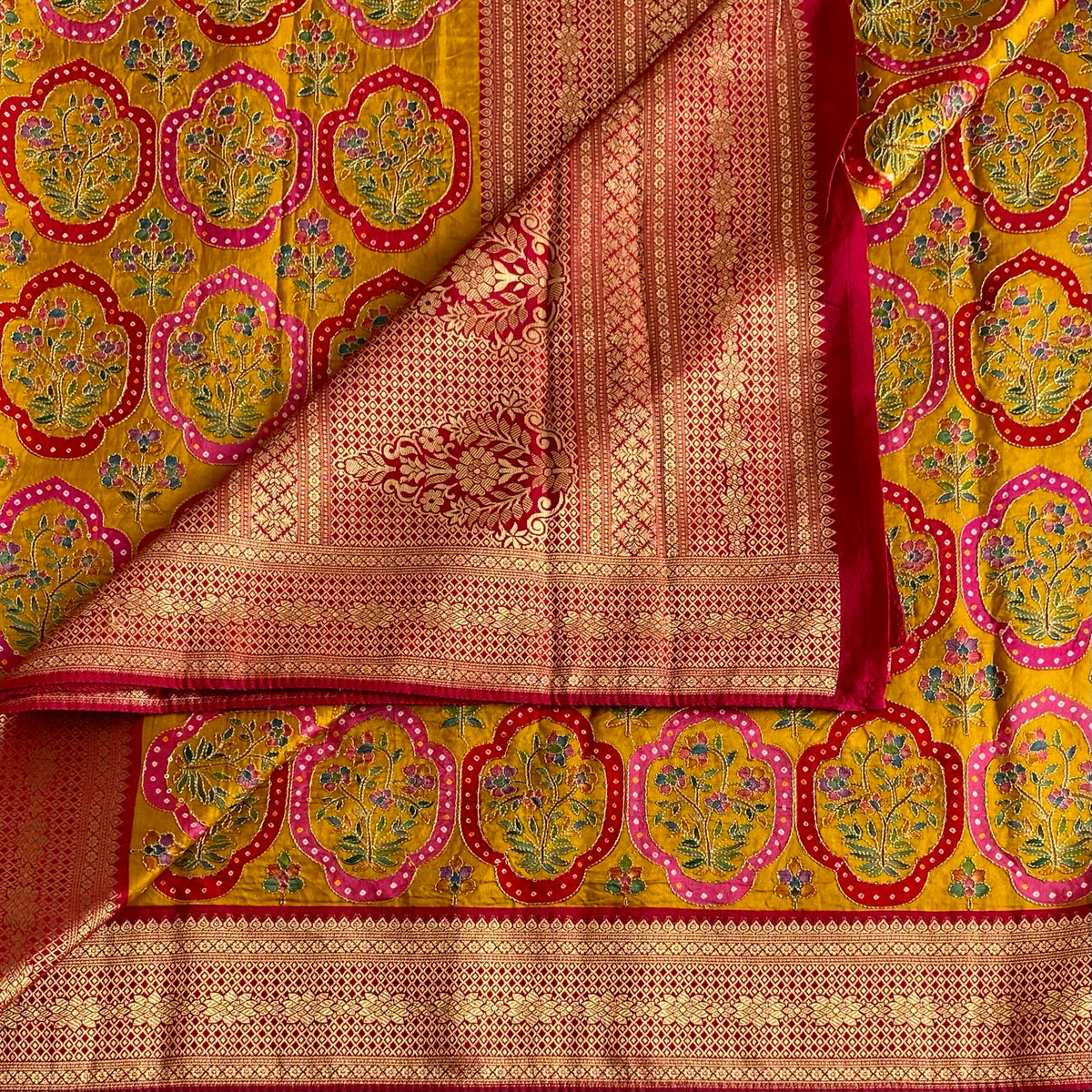 Designer Mustard Yellow Soft Tussar With Rich Meenakari Weave