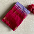 Micro Checkered Blue Pure Ikkat Handloom Silk With Ikkat Woven Pallu & Blouse