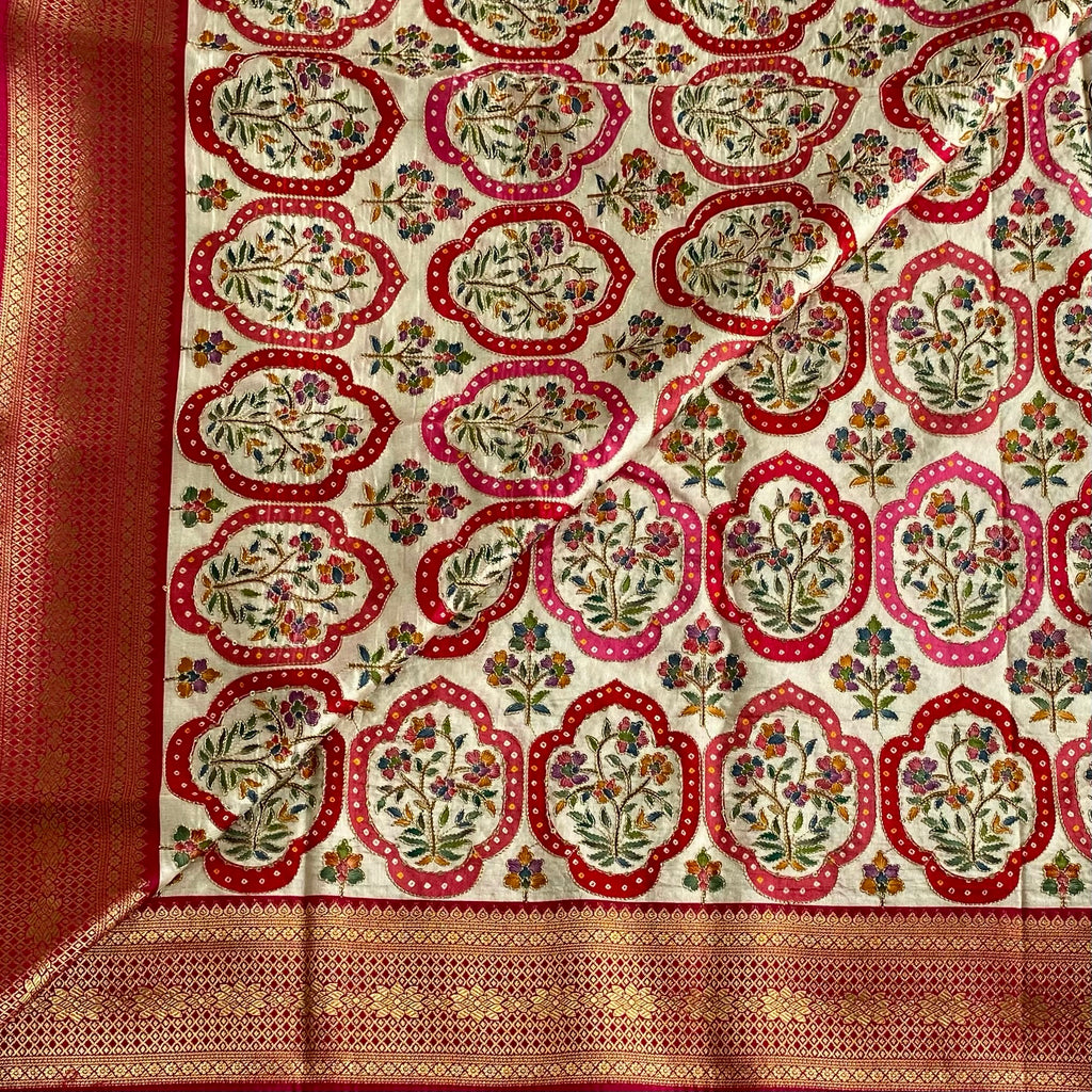 Dreamy Ivory Soft Tussar with Rich Meenakari Woven Work All over & Rich Pallu