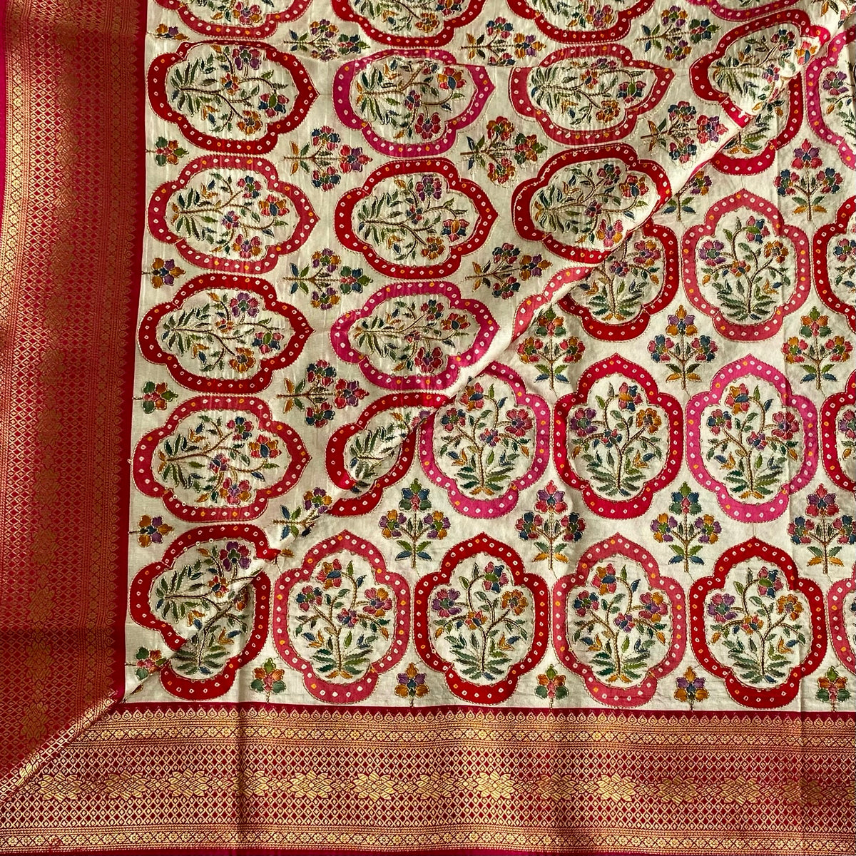 Dreamy Ivory Soft Tussar with Rich Meenakari Woven Work All over & Rich Pallu