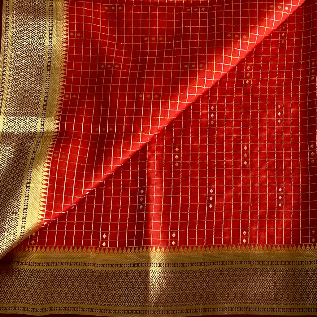 Classic Rust with Espresso Brown Checkered Mysore Silk