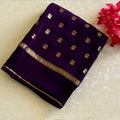 Brinjal Purple soft crepe stunner with gold zari woven buttas