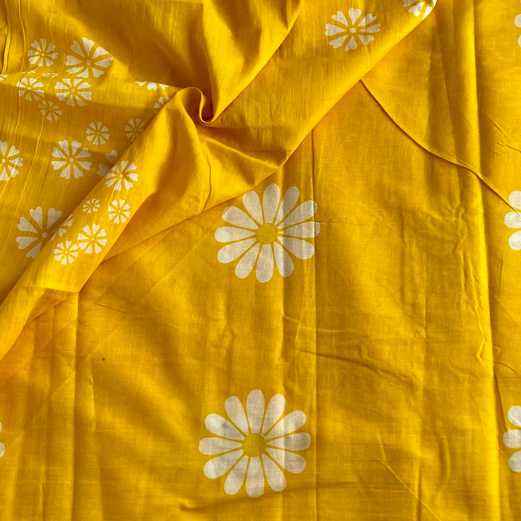 Golden Yellow Sunflower Handblock Printer Soft Cotton Beauty