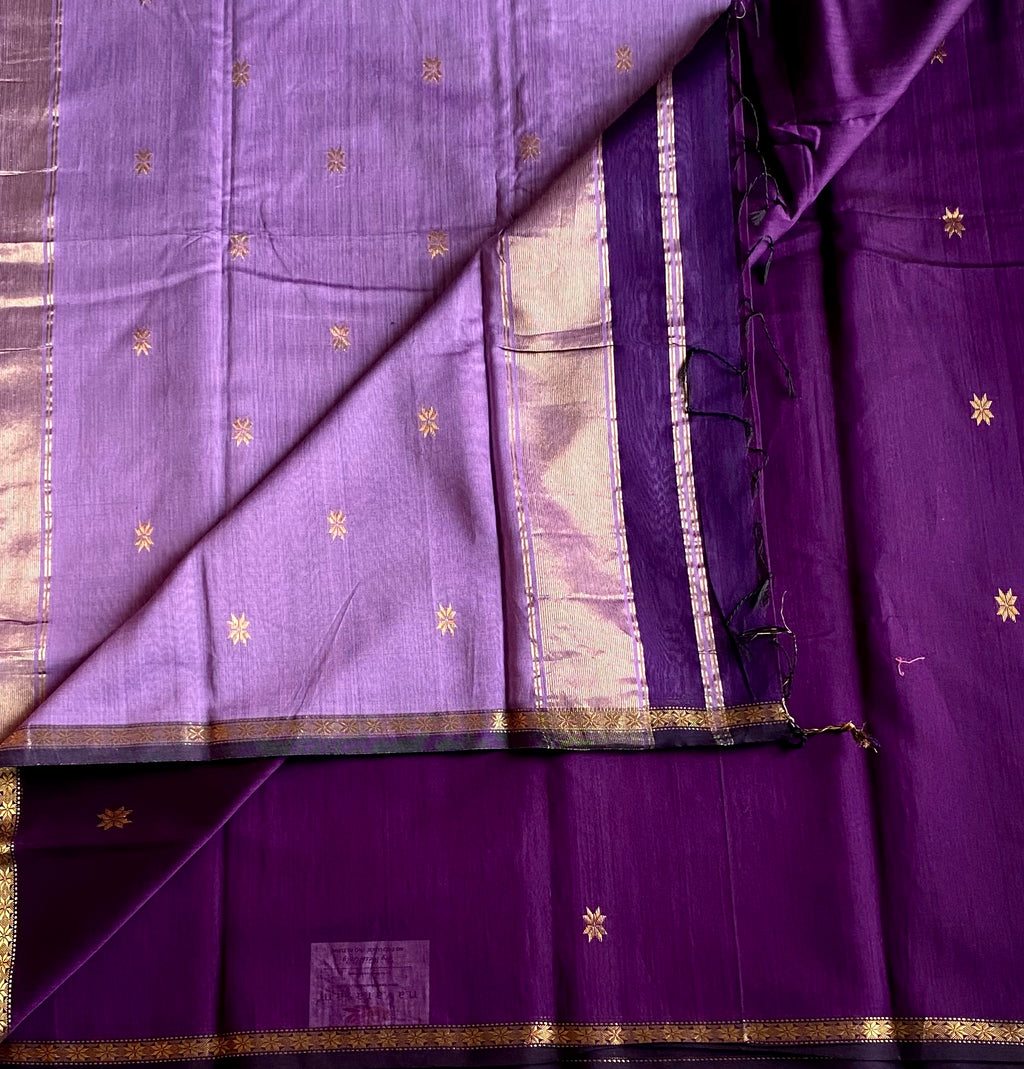 Elegant Deep Purple with lavender handwoven Maheshwari silk cotton