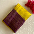 Lime Yellow Banarasi Crepe Silk Saree With Royal Purple Gold Brocade