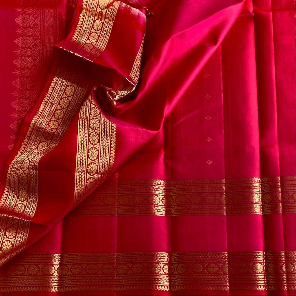 Rani Pink Designer Pure Silk Saree With Metallic Gold Zari Border