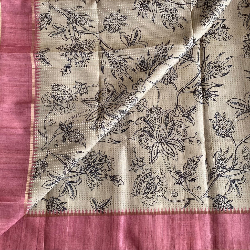 Classic Tussar Beige With Pastel Dusty Rose With Designer Zari weave