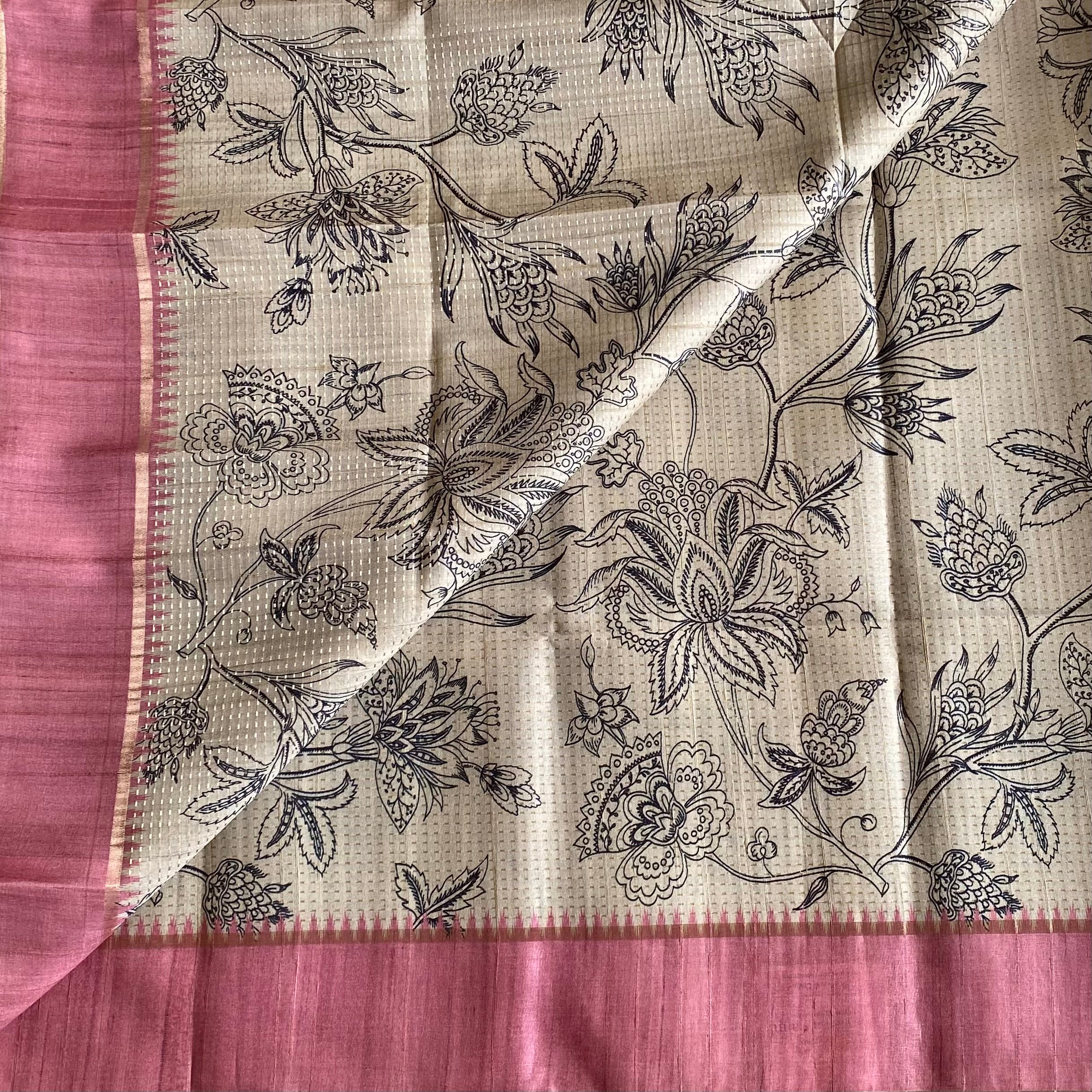 Classic Tussar Beige With Pastel Dusty Rose With Designer Zari weave