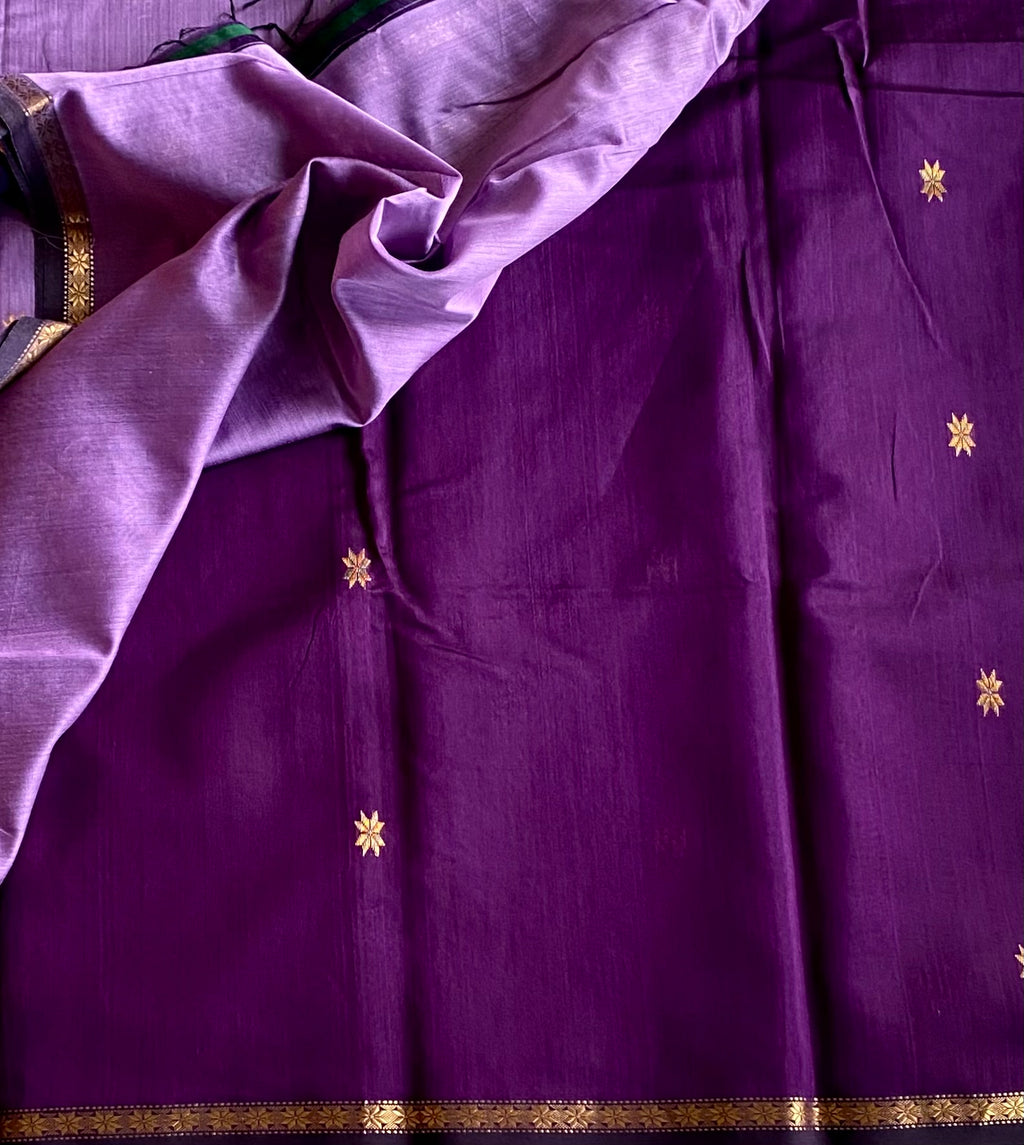 Elegant Deep Purple with lavender handwoven Maheshwari silk cotton