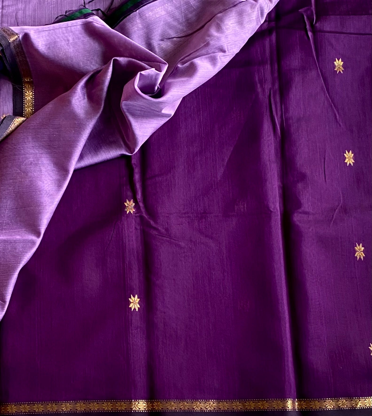 Elegant Deep Purple with lavender handwoven Maheshwari silk cotton