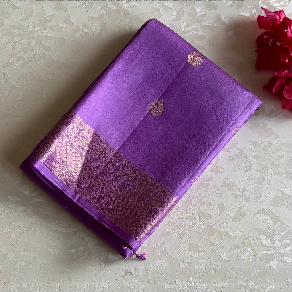 Designer Pure Silk Orchid Purple Saree Metallic Gold Zari Buttas