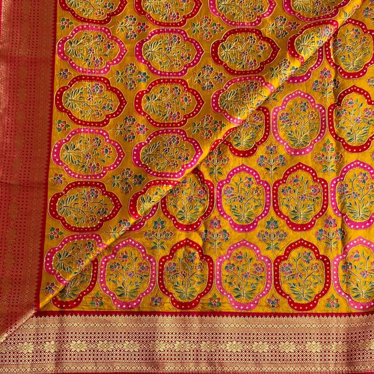 Designer Mustard Yellow Soft Tussar With Rich Meenakari Weave