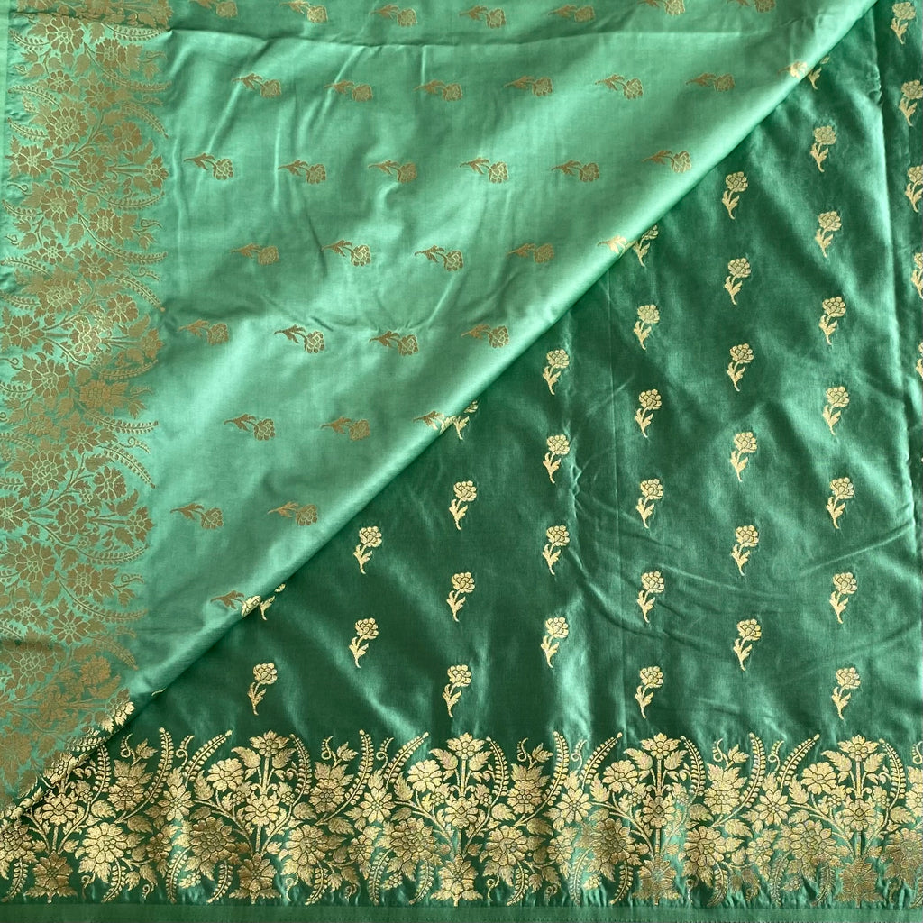Dreamy Sea Green Soft Gaji Silk With Antique Zari weave