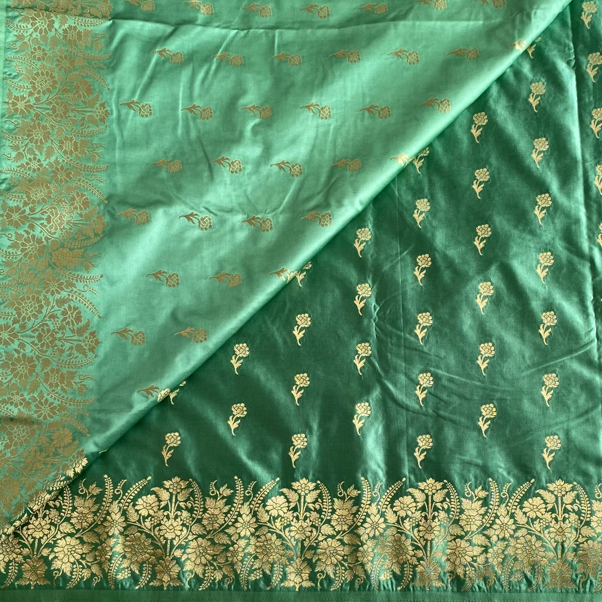 Dreamy Sea Green Soft Gaji Silk With Antique Zari weave