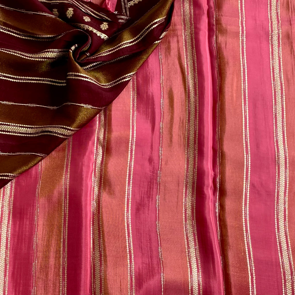 Shades of Blush Pink Soft Designer Crepe Silk with Wine Blouse