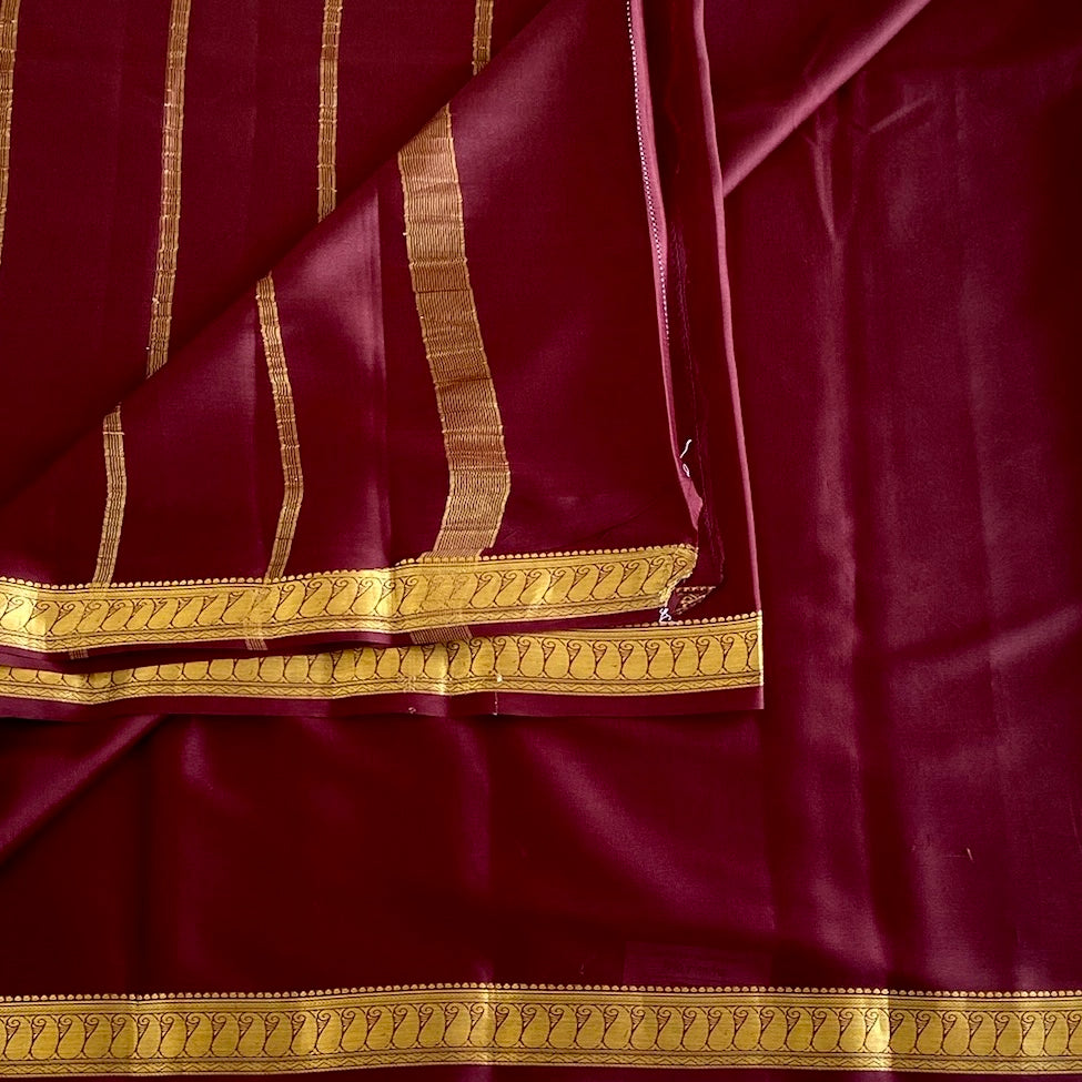 Espresso Wine Coffee Lightweight Mysore Crepe Silk with Mango Borders