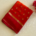 Sunset orange with rani pink soft crepe silk with zari buttas