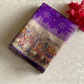 Rich Violet Soft Tusaar Silk with Printed Designer Warli Borders & Pallu