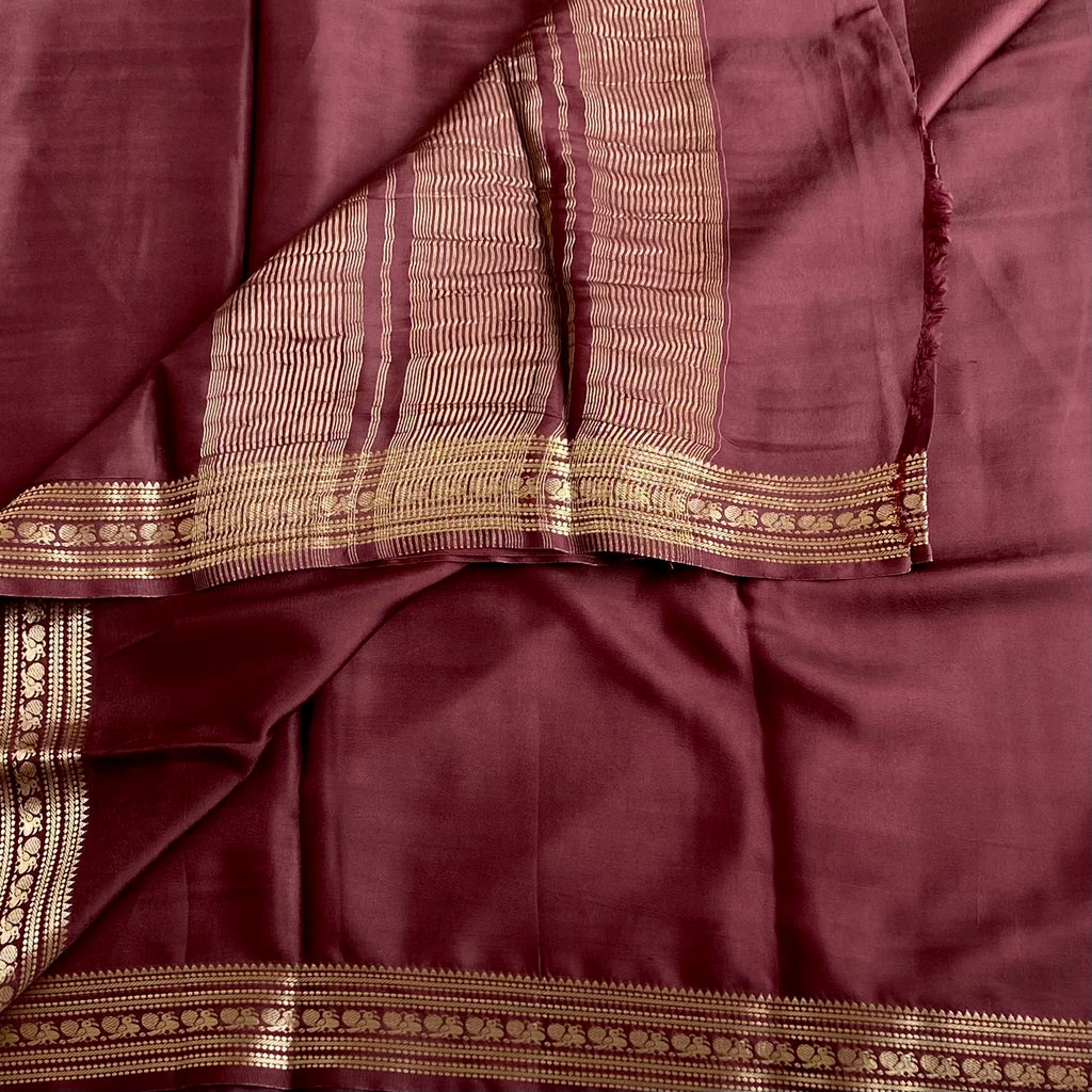 Copper  Brown Premium Soft Crepe Silk With Metallic Gold Pallu