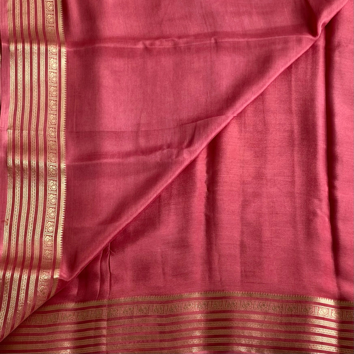 Deep Rose Soft Crepr Silk Saree With Rani Pink Blouse