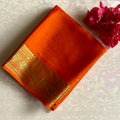 Sunset Orange Mysore Crepe Silk Saree With Metallic Gold Border