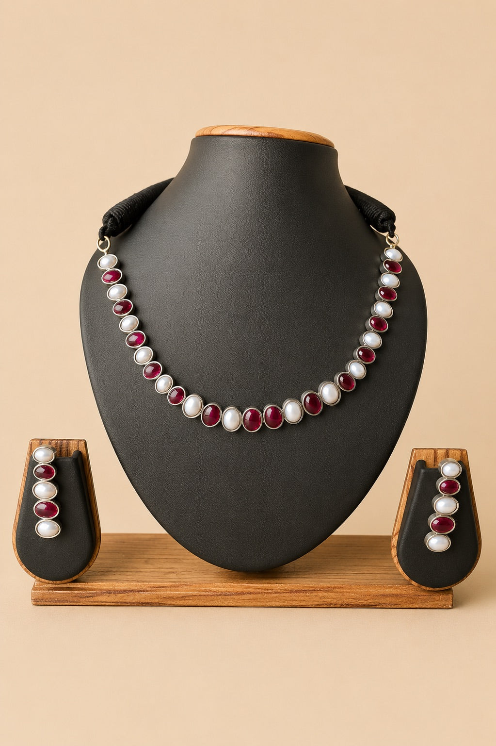 Pink & Pearl Oxidised Neckwear Set