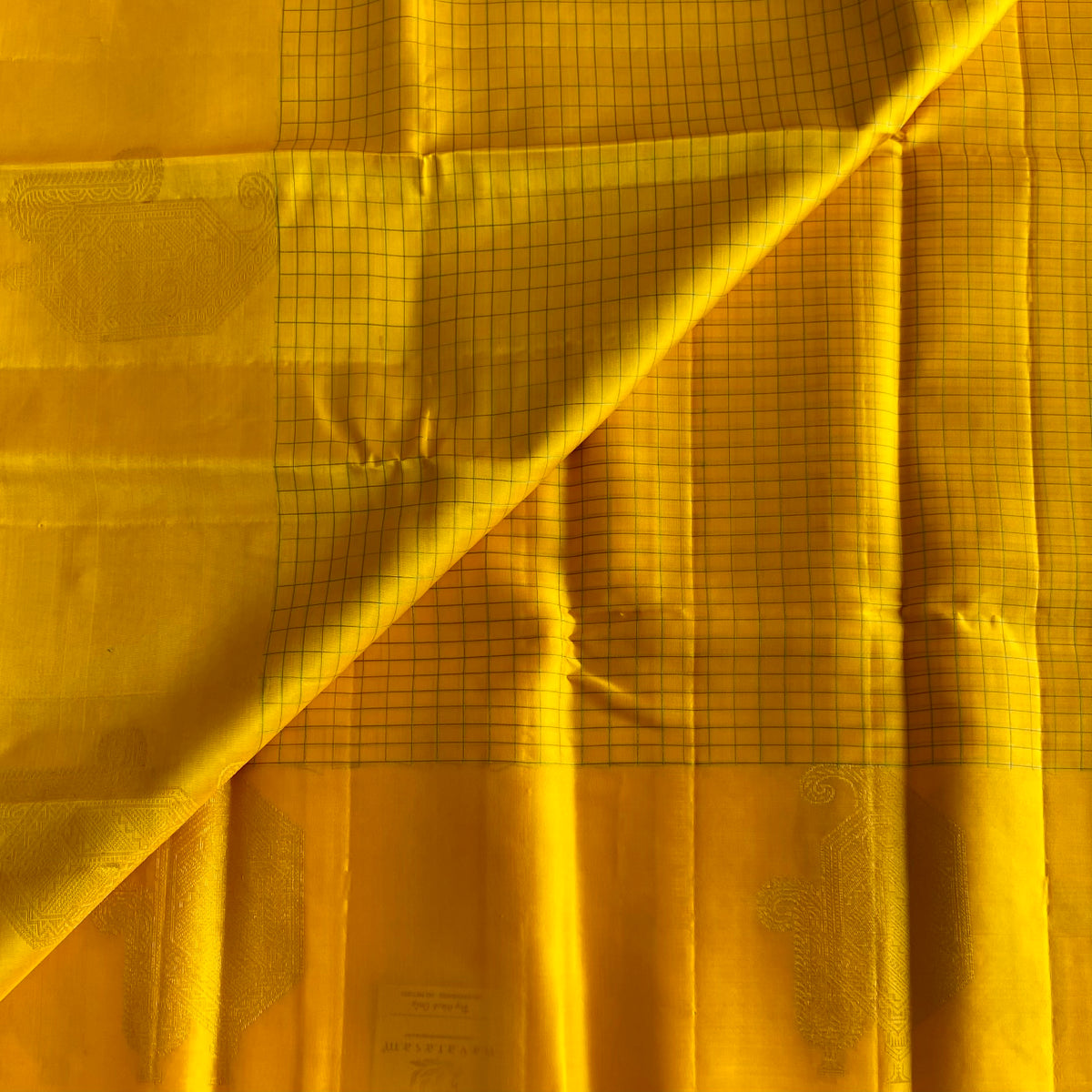 Sunflower Yellow Designer Pure Silk Saree With Teal Pallu And Gold Paisley