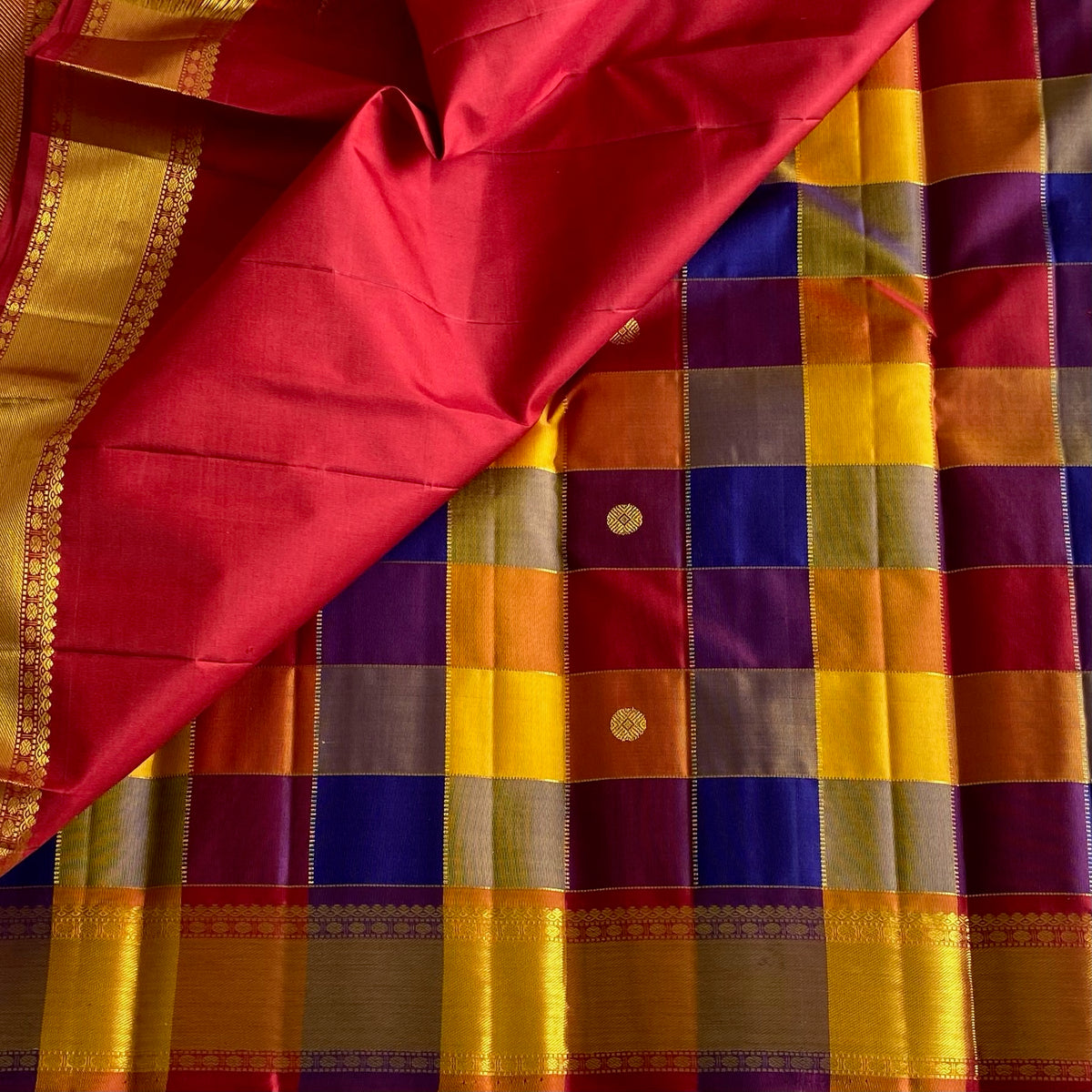 Exquisite Multi Checkered Pure Zari Kanjeevaram Stunner