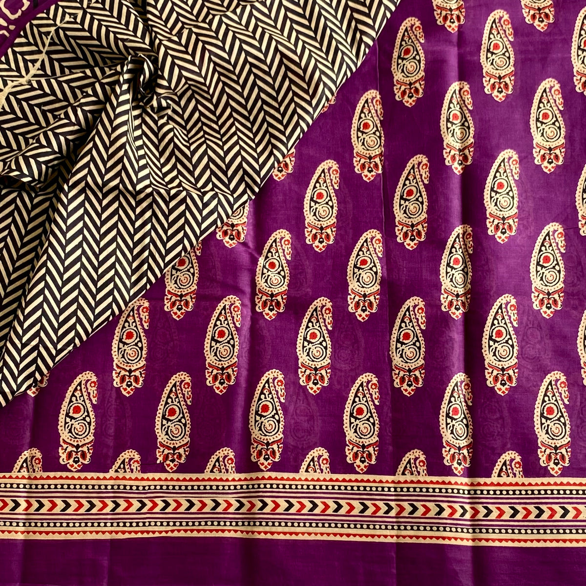 Festive Purple Paisley Handblock Printed Soft Cotton Stunner