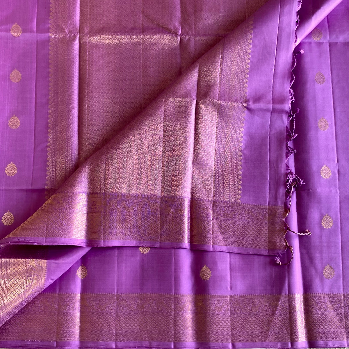 Designer Pure Silk Orchid Purple Saree Metallic Gold Zari Buttas