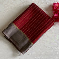 Deep Maroon Designer Pure Silk With Smokey Taupe Pallu