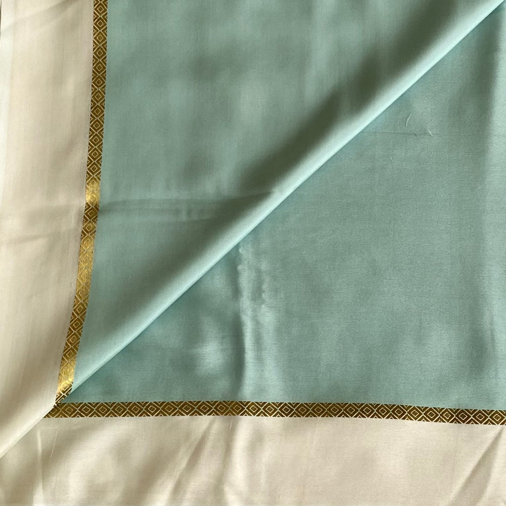 Pastel Powder Blue Mysore Crepe Silk Saree With Ivory Pallu And Gold Border