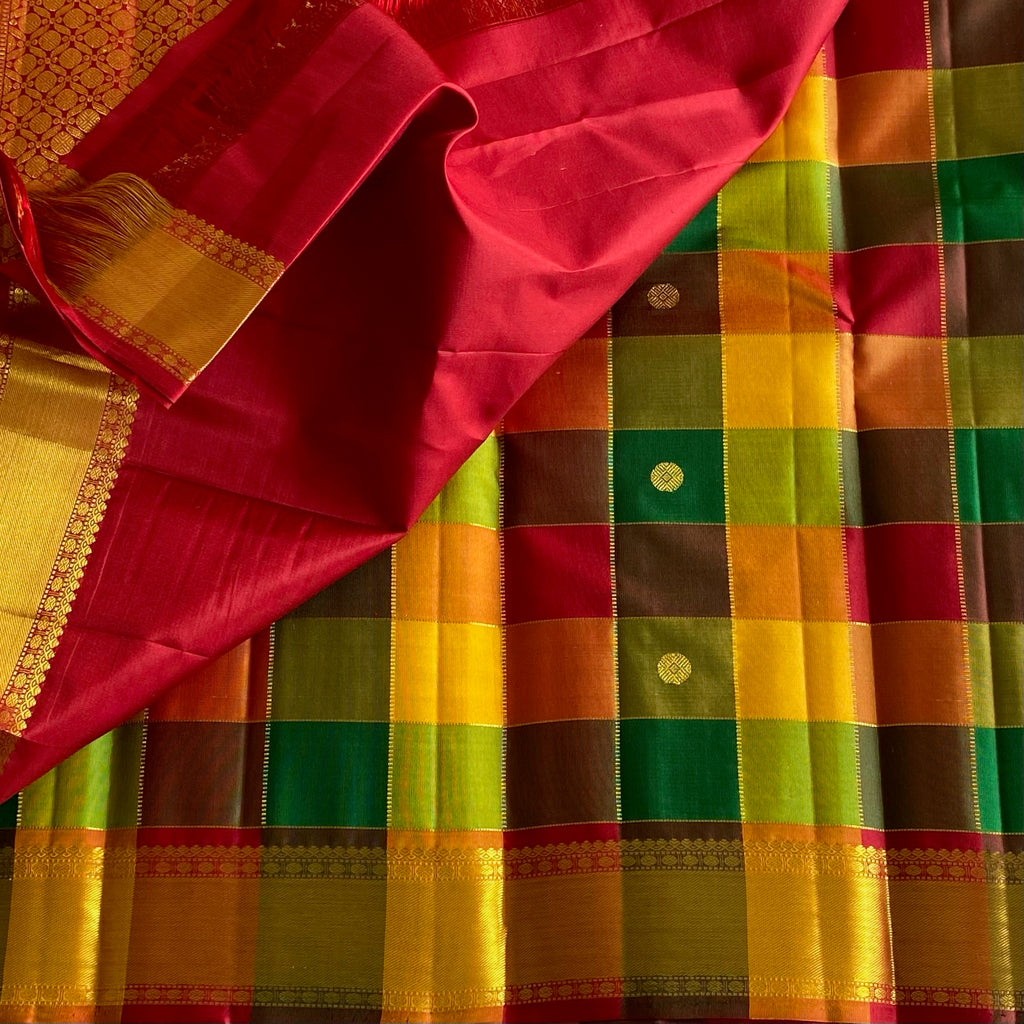 Exquisite Multi Checkered Pure Zari Kanjeevaram Stunner