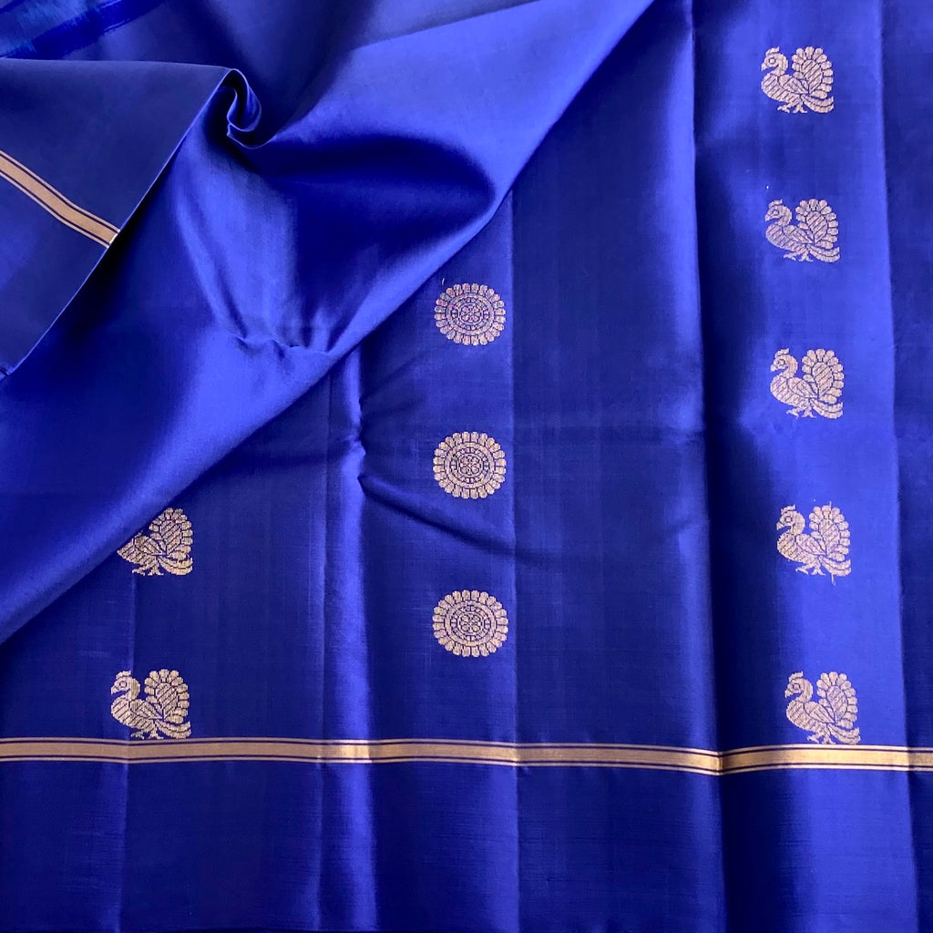 Royal Blue Designer Pure Silk Saree With Metallic Gold Zari Lattice