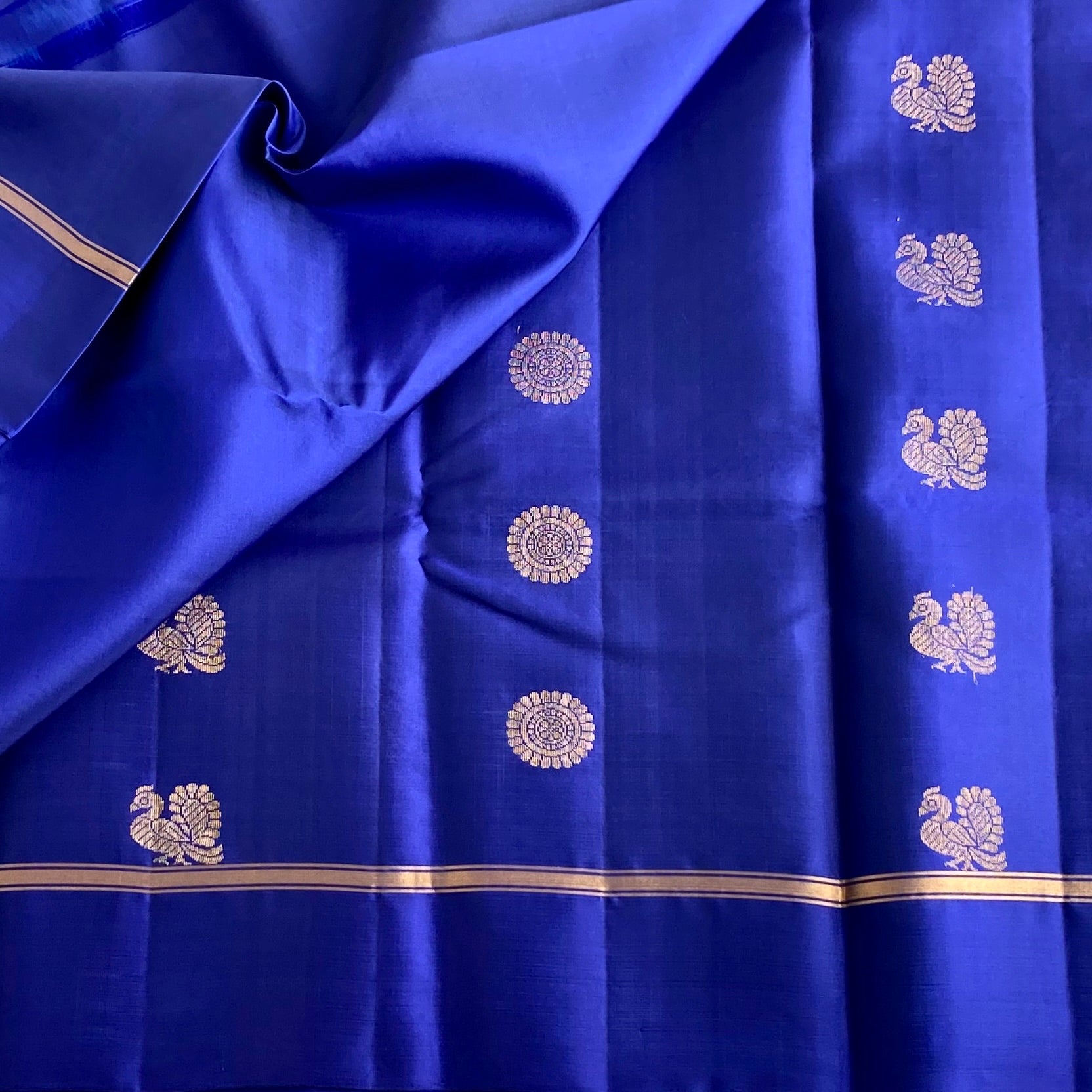 Royal Blue Designer Pure Silk Saree With Metallic Gold Zari Lattice