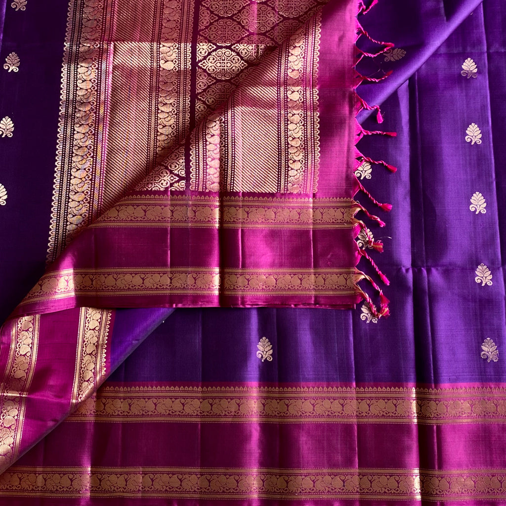 Cadbury Purple Designer Pure Silk With Magenta Pink Retta Pett Borders