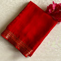 Scarlet Red Soft Crepe Silk Saree With Antique Gold Pallu And Border
