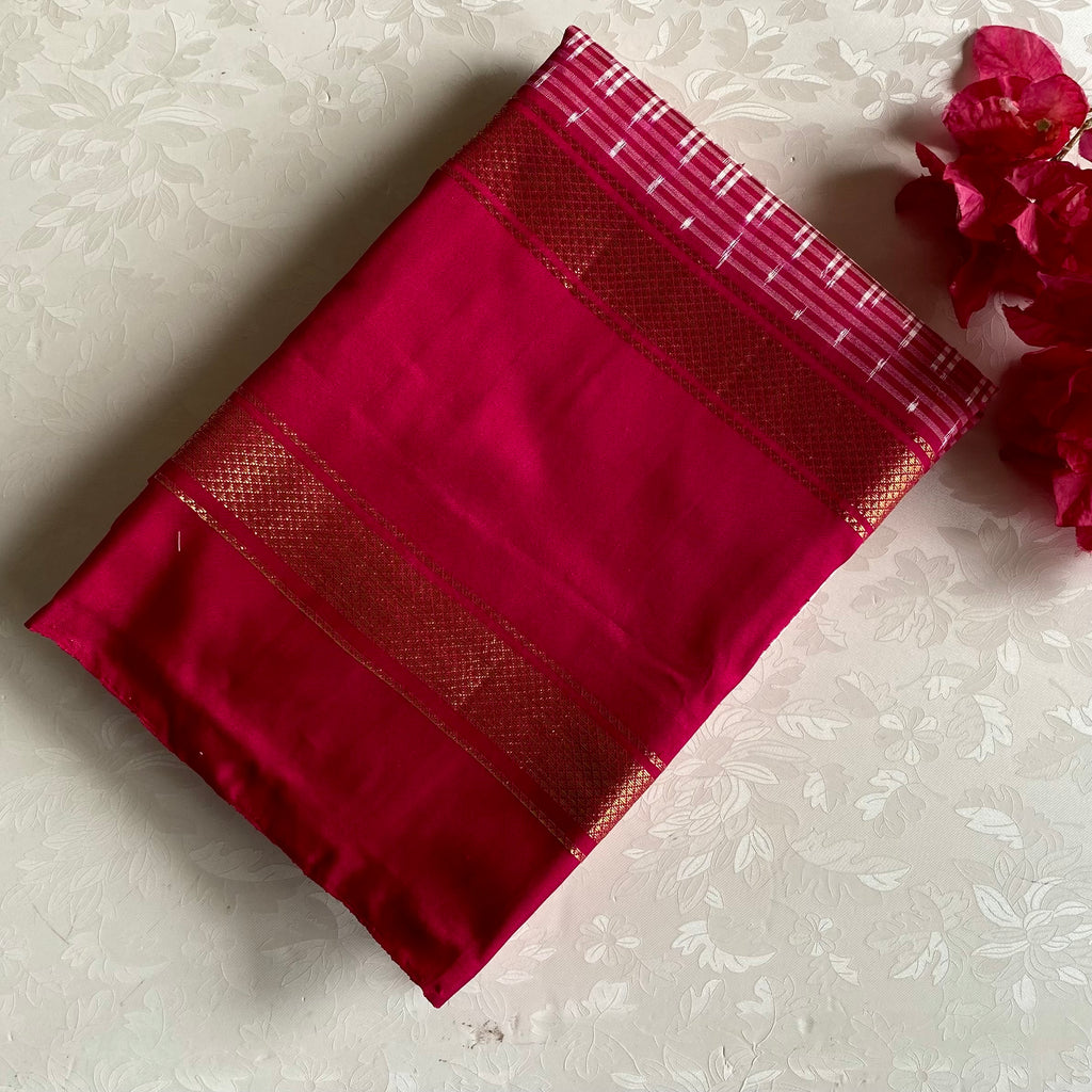 Micro Checkered Pink Pure Ikkat Handloom Silk With Ikkat Woven Pallu & Blouse