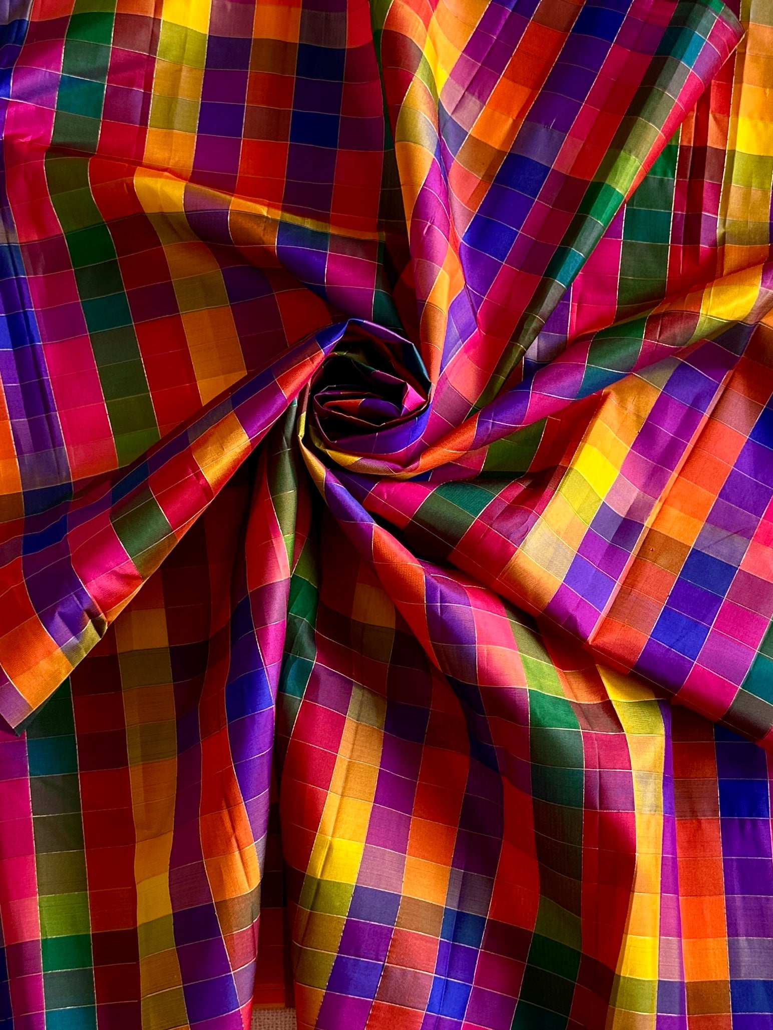 Multi-checkered Pure Silk Blouse Fabric