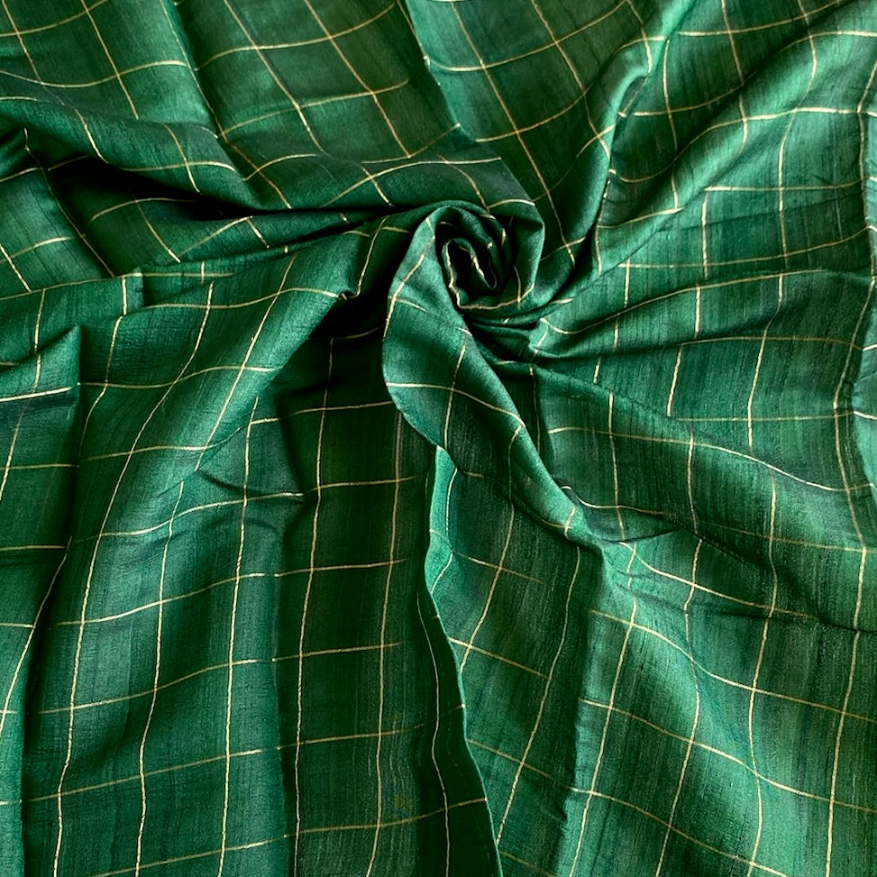 Handwoven Pure Desi Tussar Silk Fabric - Bottle Green