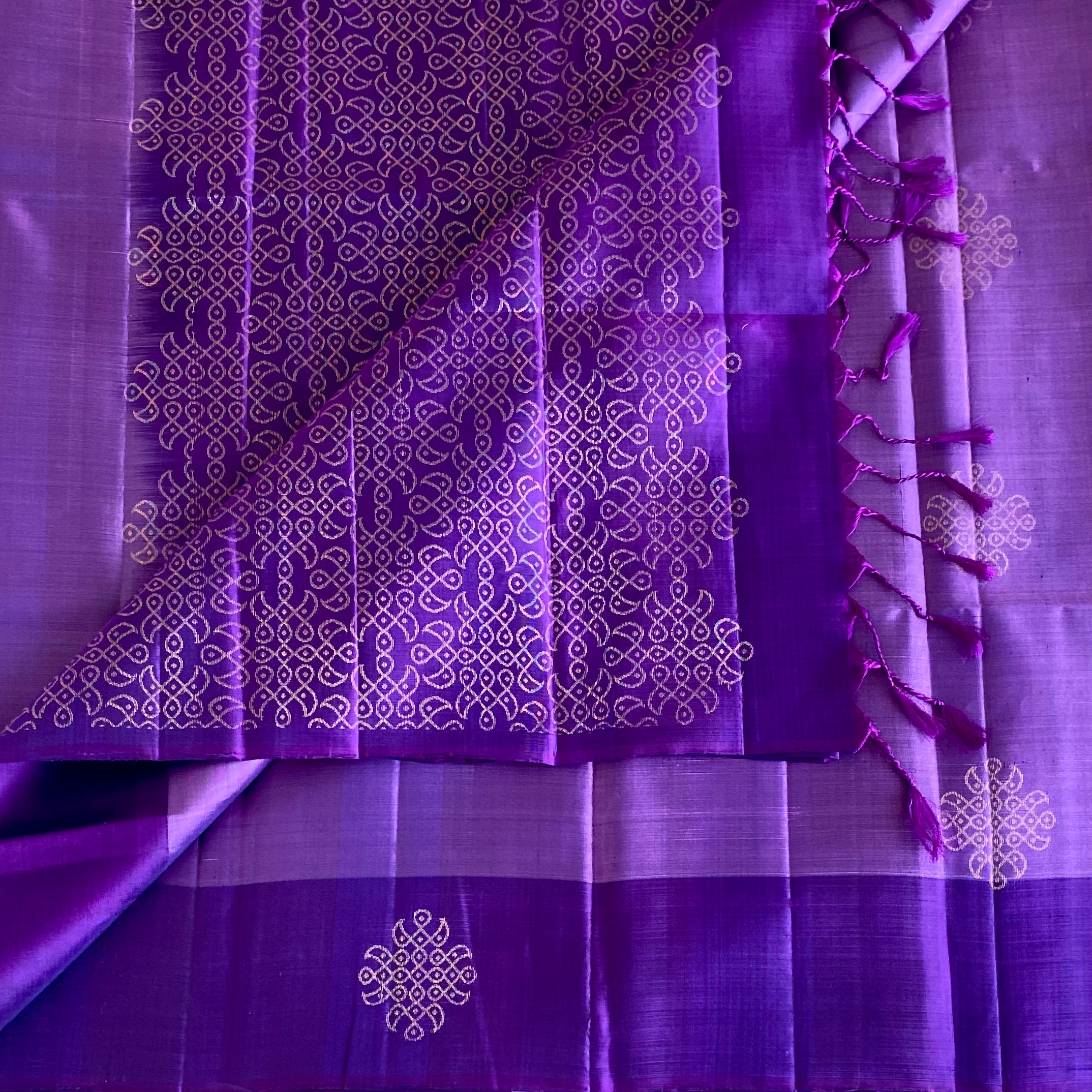 Royal Purple Designer Pure Silk Saree With Metallic Gold Jaal