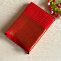Micro Checkered Vermilion Red Designer Pure Silk Saree With Antique Gold Pallu