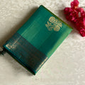 Lime Green Teal Green Designer Pure Silk Saree With Gold Jaal