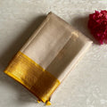 Champagne Beige Designer Pure Silk with Magical mango yellow Contrast