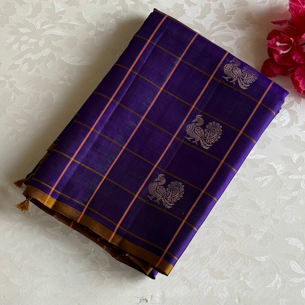 Royal Purple Designer Pure Silk Saree With Antique Gold Pallu
