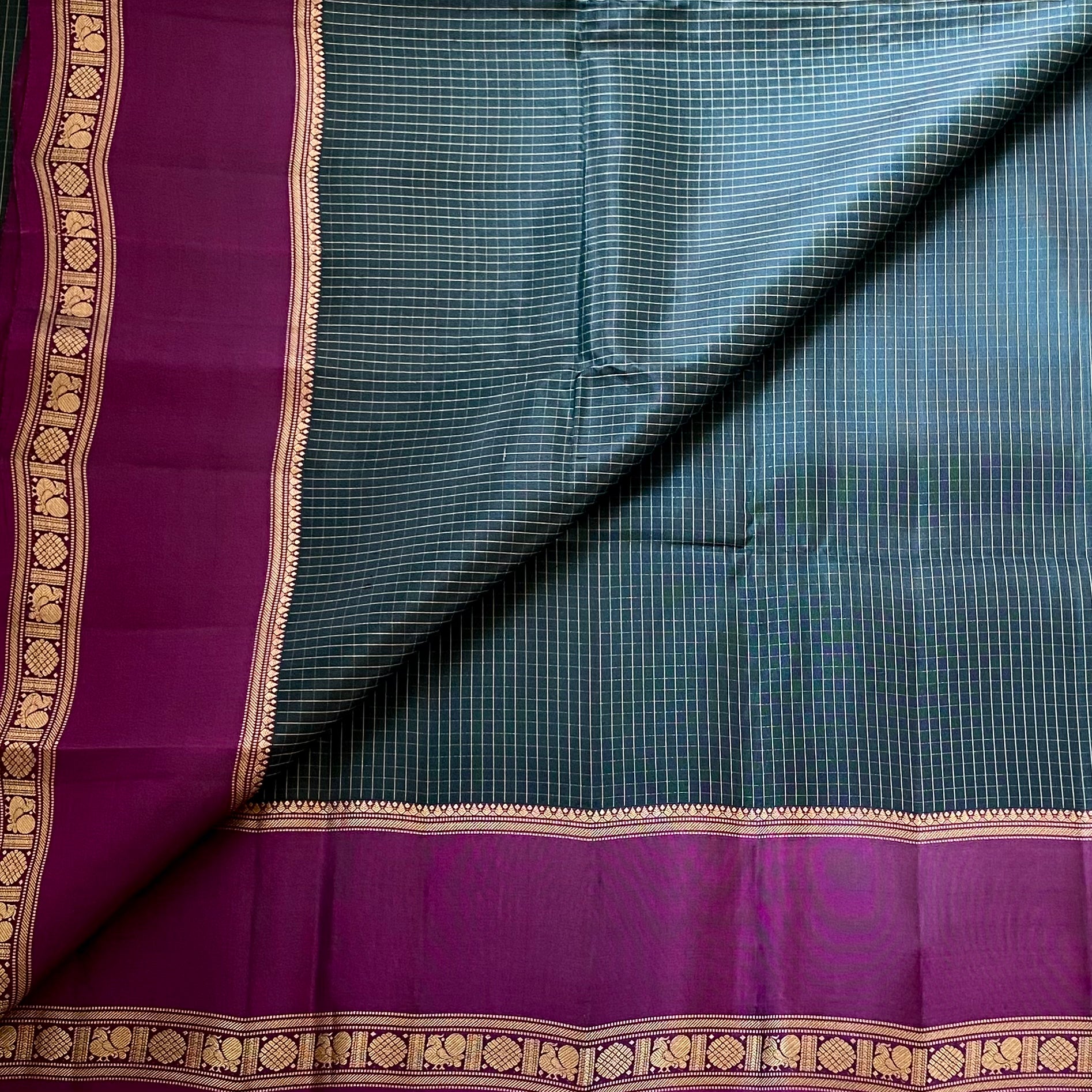 Plum Purple Silk Saree Gold Zari Broad Border Traditional Wear
